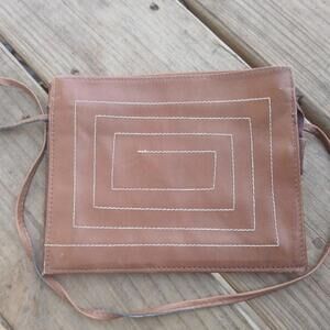 Vintage 70s Paul Harris brown‎ leather geometric crossbody bag